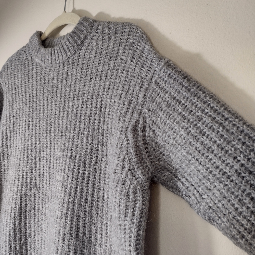 Zara Alpaca Wool Blend Chunky Knit Mockneck Sweater Light Gray Size S - Picture 5 of 14